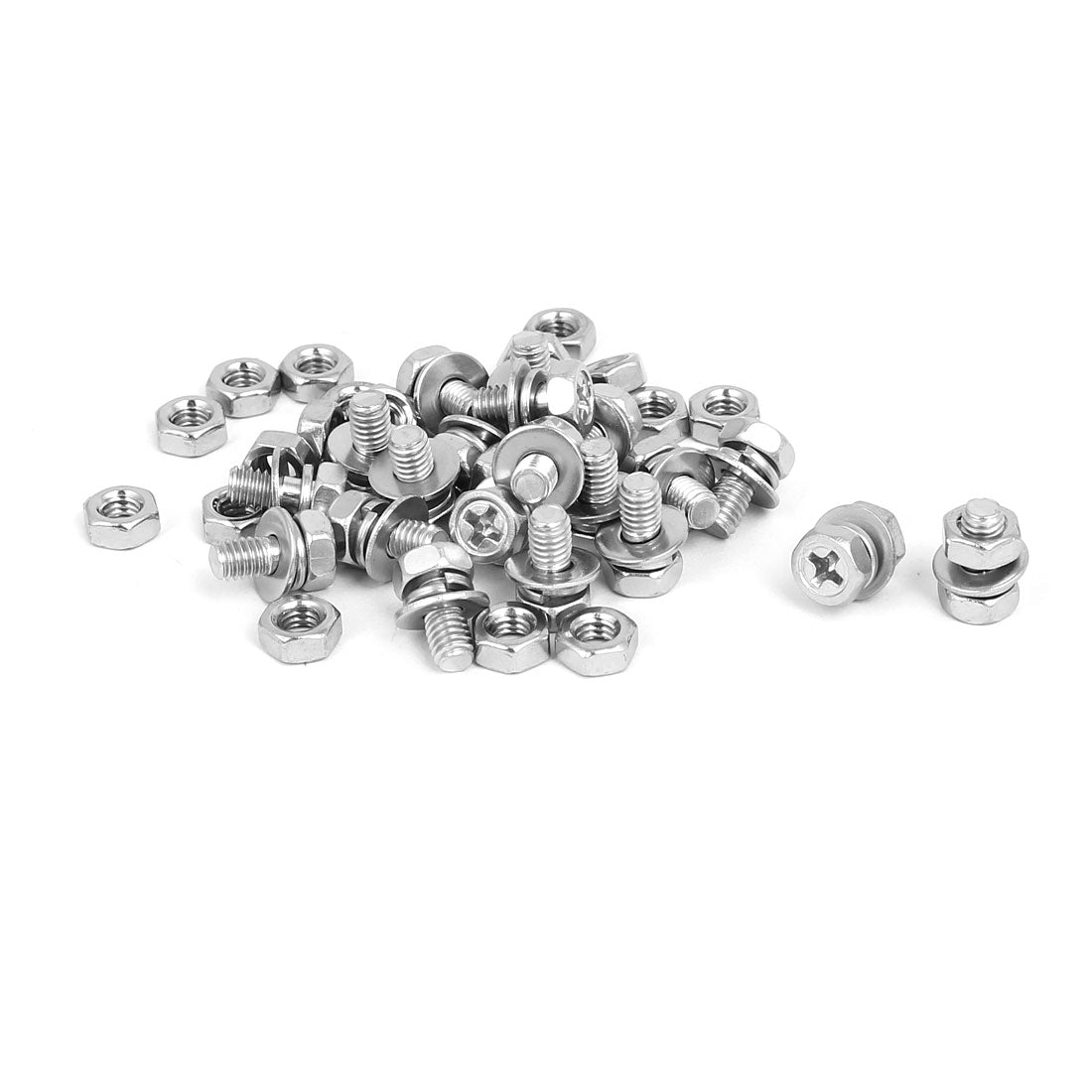 Harfington M4 x 8mm 304 Stainless Steel Phillips Hex Head Bolts Nuts w Washers 20 Sets