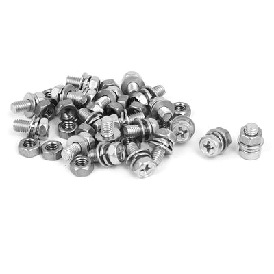 Harfington M5 x 10mm 304 Stainless Steel Phillips Hex Head Bolts Nuts w Washers 20 Sets