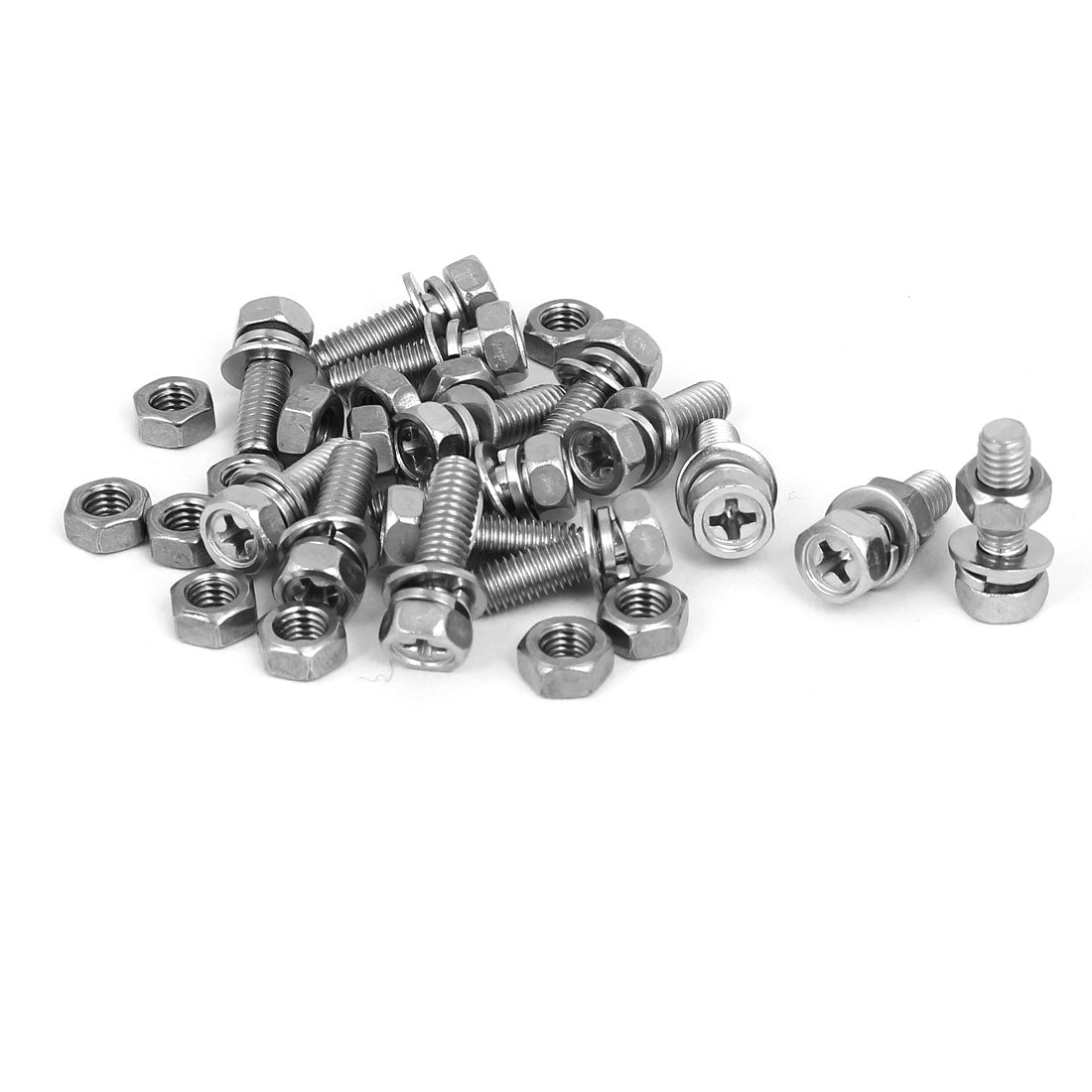 Harfington M5 x 16mm 304 Stainless Steel Phillips Hex Head Bolts Nuts w Washers 15 Sets