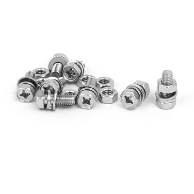 Harfington M6 x 16mm 304 Stainless Steel Phillips Hex Head Bolts Nuts w Washers 8 Sets