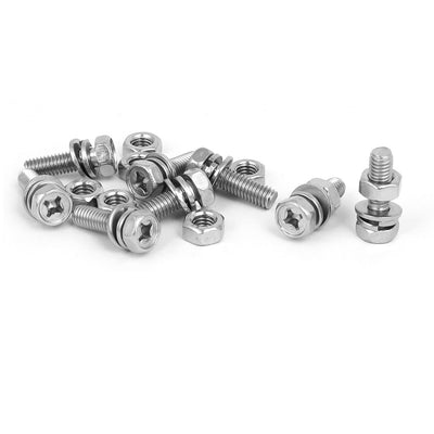 Harfington M6 x 20mm 304 Stainless Steel Phillips Hex Head Bolts Nuts w Washers 8 Sets