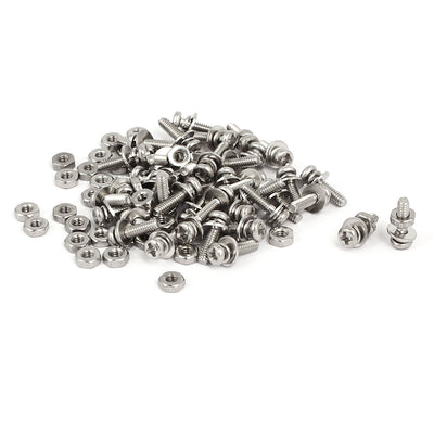 Harfington M2 x 8mm 304 Stainless Steel Phillips Pan Head Screws Nuts w Washers 40 Sets