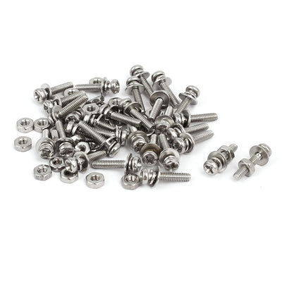 Harfington M2 x 10mm 304 Stainless Steel Phillips Pan Head Screws Nuts w Washers 30 Sets