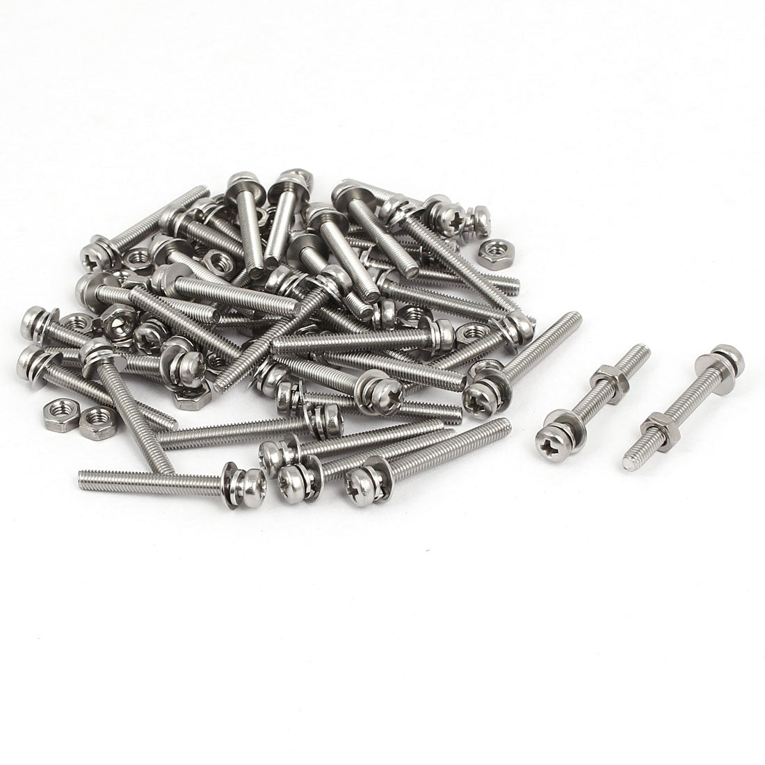 Harfington M3 x 25mm 304 Stainless Steel Phillips Pan Head Screws Nuts w Washers 40 Sets