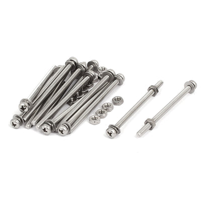 Harfington M3 x 50mm 304 Stainless Steel Phillips Pan Head Screws Nuts w Washers 15 Sets