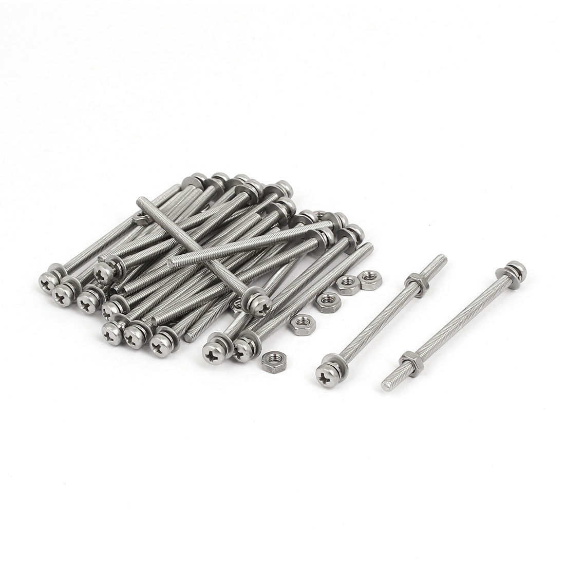 Harfington M3 x 50mm 304 Stainless Steel Phillips Pan Head Screws Nuts w Washers 25 Sets