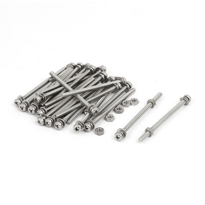 Harfington M3 x 50mm 304 Stainless Steel Phillips Pan Head Screws Nuts w Washers 25 Sets