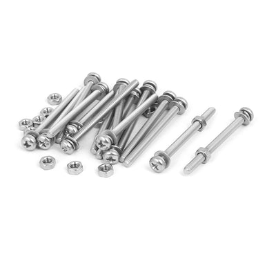 Harfington M4 x 50mm 304 Stainless Steel Phillips Pan Head Screws Nuts w Washers 15 Sets