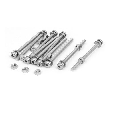 Harfington M4 x 55mm 304 Stainless Steel Phillips Pan Head Screws Nuts w Washers 10 Sets