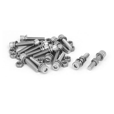 Harfington M5 x 25mm 304 Stainless Steel Hex Socket Head Cap Screws Nuts w Washers 15 Sets