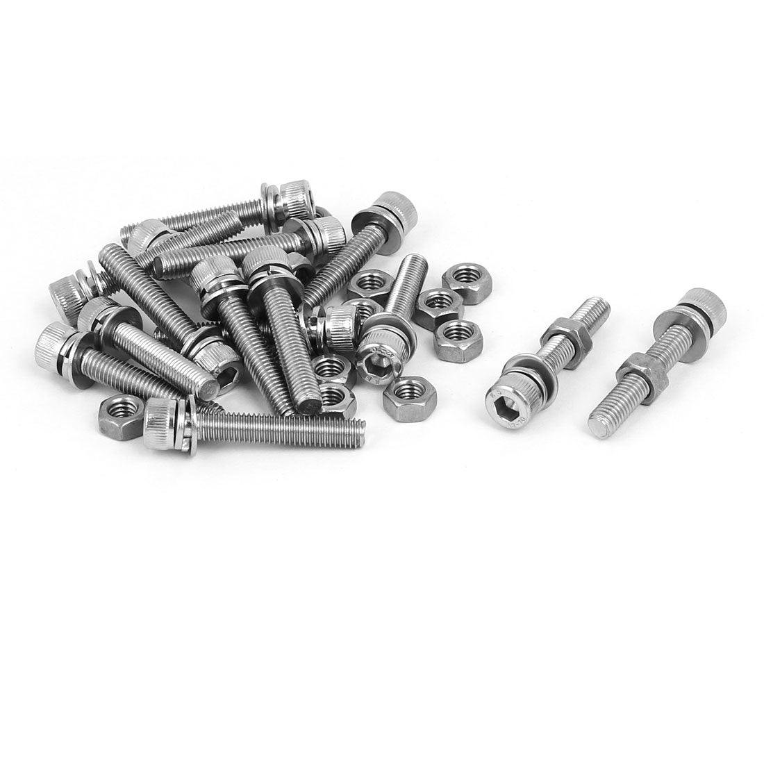 Harfington M5 x 30mm 304 Stainless Steel Hex Socket Head Cap Screws Nuts w Washers 15 Sets