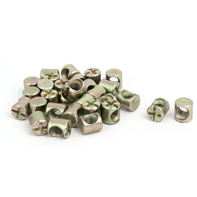 Harfington M6 x 10mm Cross Dowel Slotted Metal Barrel Nuts 30PCS for Furniture Bed Chair
