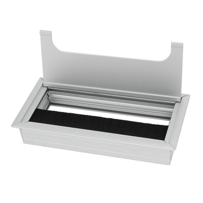 Harfington 160mmx80mmx28mm Aluminium Wire Hole Cover Silver Tone for Computer Desk Table