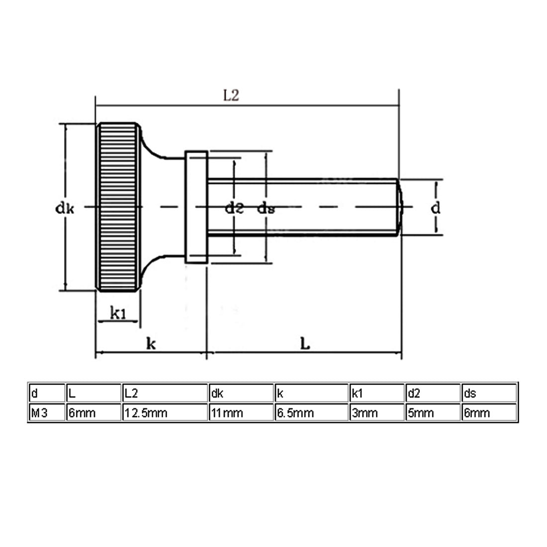 Harfington M3x6mm Flat Knurled Head Fully Threaded Thumb Screws Bolts Fastener 15pcs