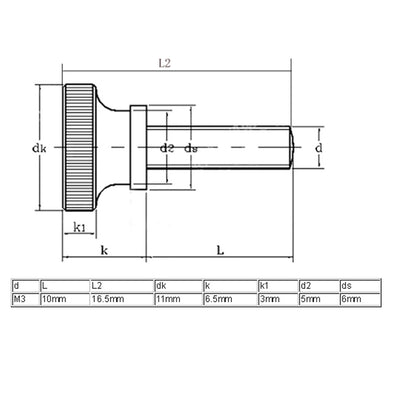 Harfington M3x10mm Flat Knurled Head Fully Threaded Thumb Screws Bolts Fastener 10pcs