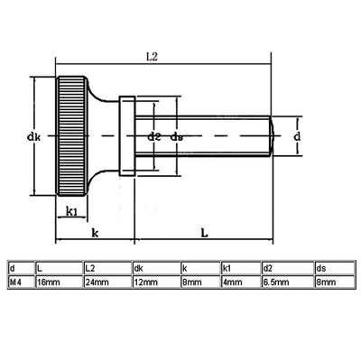 Harfington M4x16mm Flat Knurled Head Fully Threaded Thumb Screws Bolts Fastener 15pcs
