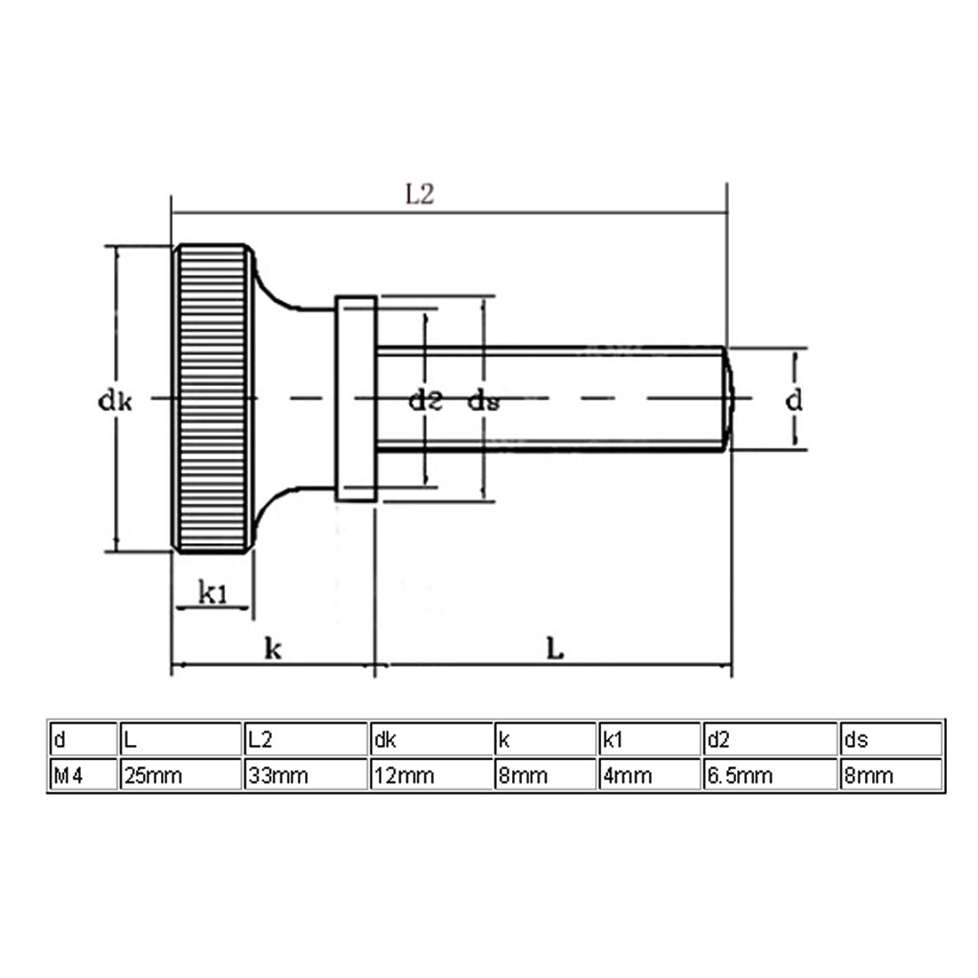 Harfington M4x25mm Flat Knurled Head Fully Threaded Thumb Screws Bolts Fastener 8pcs