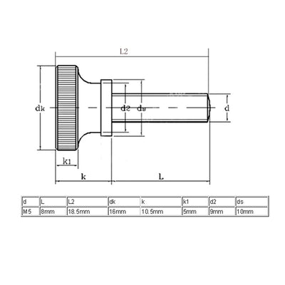 Harfington M5x8mm Flat Knurled Head Fully Threaded Thumb Screws Bolts Fastener 8pcs