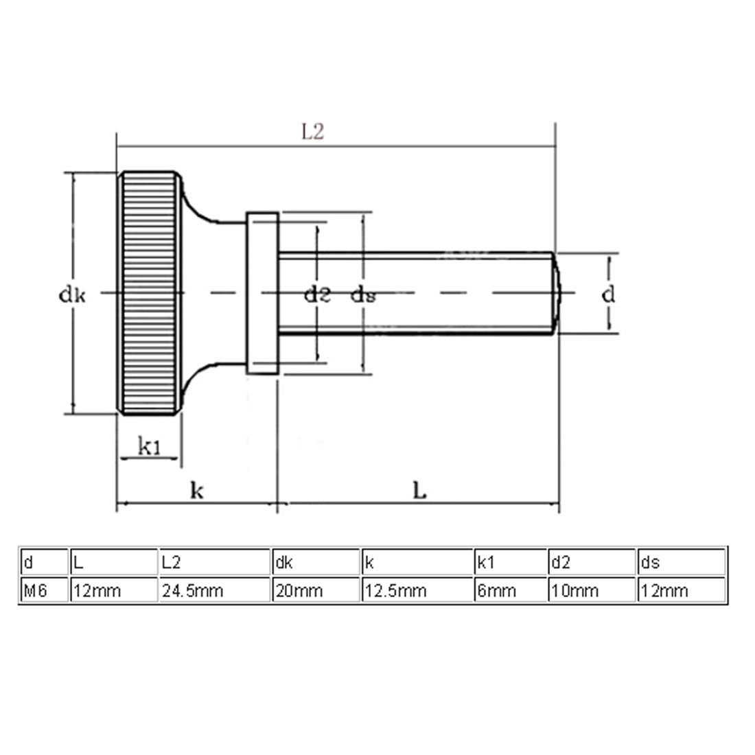 Harfington M6x12mm Flat Knurled Head Fully Threaded Thumb Screws Bolts Fastener 4pcs