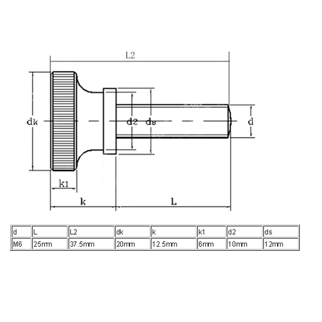 Harfington M6x25mm Metric Flat Knurled Head Fully Threaded Thumb Screws Bolts Fastener 4pcs