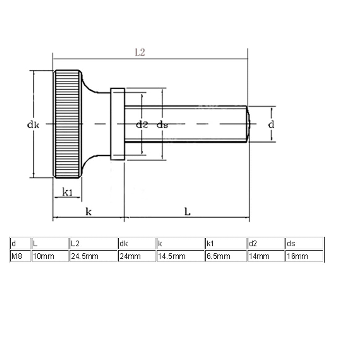 Harfington M8x10mm Flat Knurled Head Fully Threaded Thumb Screws Bolts Fastener 2pcs
