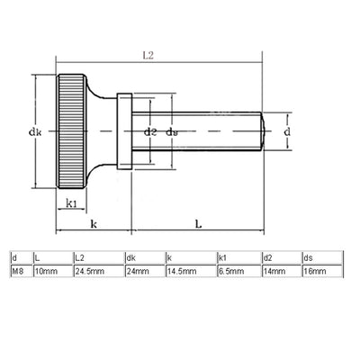 Harfington M8x10mm Flat Knurled Head Fully Threaded Thumb Screws Bolts Fastener 2pcs