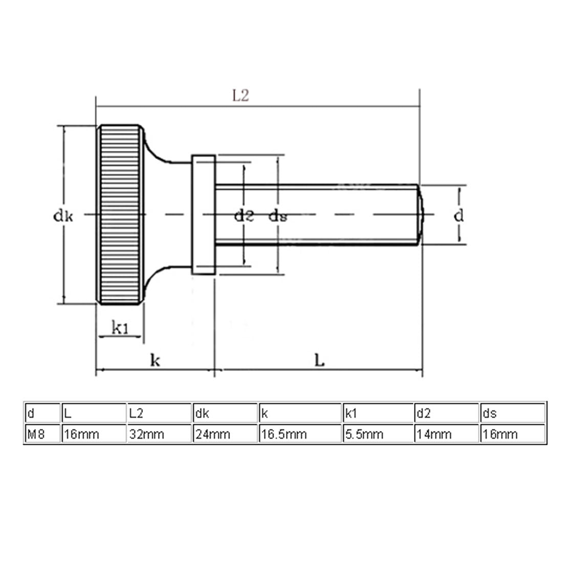 Harfington M8x16mm Flat Knurled Head Fully Threaded Thumb Screws Bolts Fastener 2pcs