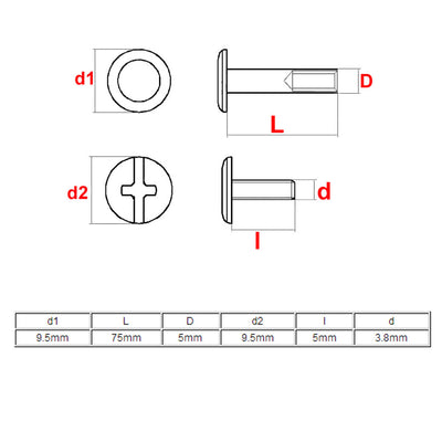 Harfington M5x75mm Binding Screw Post Gold Tone 5pcs for Photo Albums Scrapbook