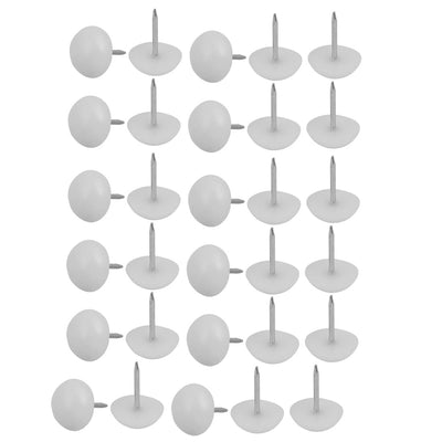 Harfington 16mm Dia Round Head Plastic Nonslip Furniture Foot Glide Nails White 30pcs