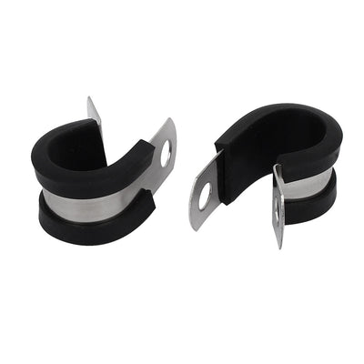 Harfington 14mm Dia EPDM Rubber Lined P Clips Cable Hose Pipe Clamps Holder 2pcs