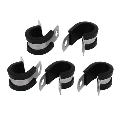 Harfington 14mm Dia EPDM Rubber Lined P Clips Cable Hose Pipe Clamps Holder 5pcs