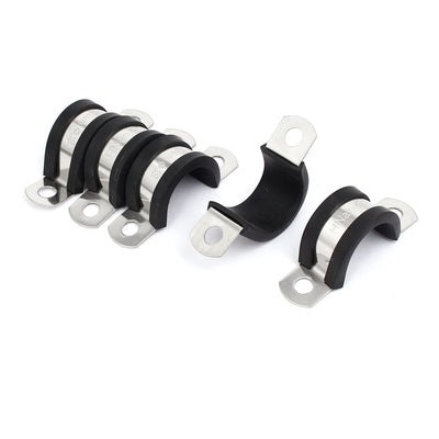 Harfington 18mm Dia EPDM Rubber Lined U Shaped Pipe Tube Wire Clamps Clips 5pcs