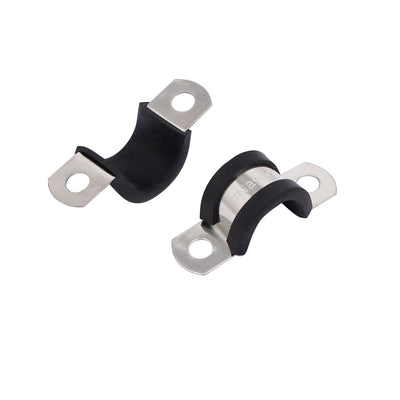 Harfington 14mm Dia EPDM Rubber Lined U Shaped Pipe Tube Wire Clamps Clips 3pcs