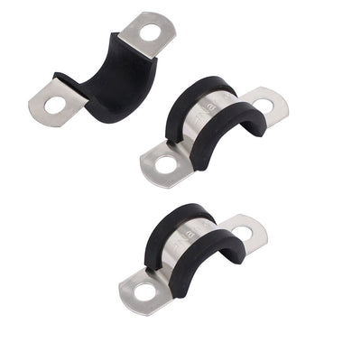 Harfington 14mm Dia EPDM Rubber Lined U Shaped Pipe Tube Wire Clamps Clips 3pcs