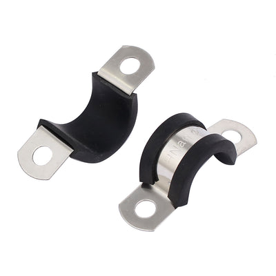 Harfington 15mm Dia EPDM Rubber Lined U Shaped Pipe Tube Wire Clamps Clips 3pcs