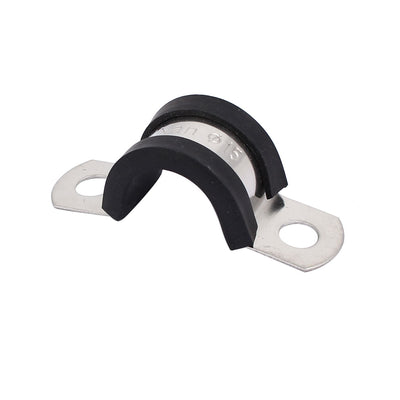 Harfington 15mm Dia EPDM Rubber Lined U Shaped Pipe Tube Wire Clamps Clips 3pcs
