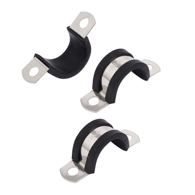 Harfington 18mm Dia EPDM Rubber Lined U Shaped Pipe Tube Wire Clamps Clips 3pcs