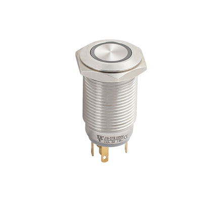 Harfington 16mm Dia Flat Cap Latching Stainless Steel Metal Push Button Switch Red Light