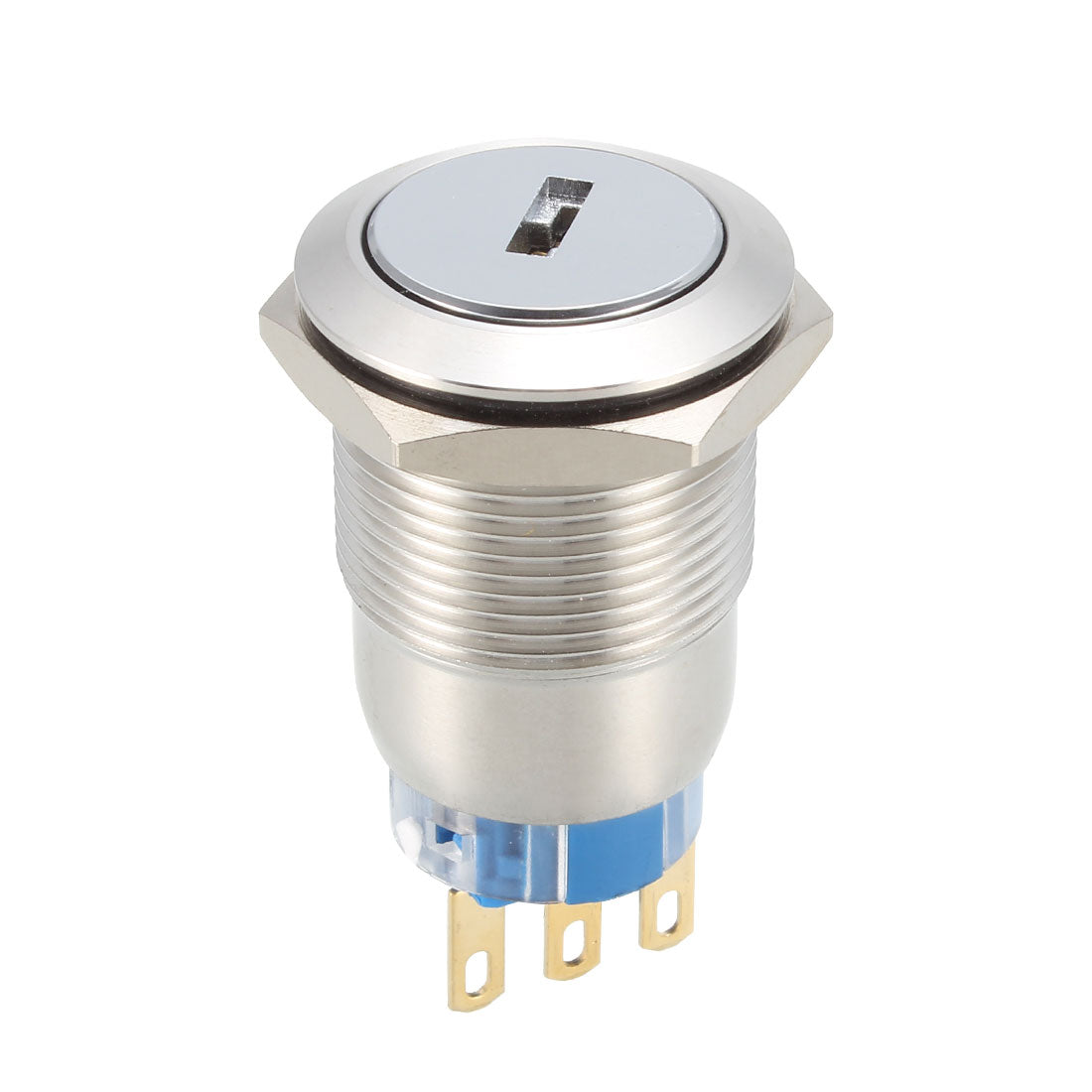 Harfington 19mm Thread Dia 1NO+1NC Flat Round Stainless Steel Waterproof Latching Metal Key Switch