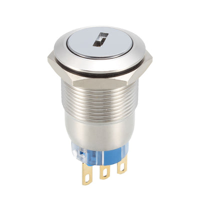 Harfington 19mm Thread Dia 1NO+1NC Flat Round Stainless Steel Waterproof Latching Metal Key Switch