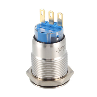 Harfington 19mm Thread Dia 1NO+1NC Flat Round Stainless Steel Waterproof Latching Metal Key Switch