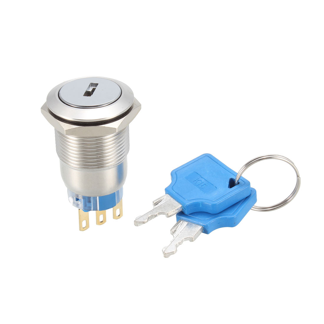 Harfington 19mm Thread Dia 1NO+1NC Flat Round Stainless Steel Waterproof Latching Metal Key Switch