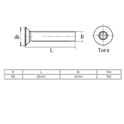 Harfington M5x20mm 1/5"x4/5" Torx Anti Theft Machine Tamper Resistant Security Screw 20pcs