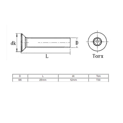 Harfington M6x25mm 15/64" x 1" Torx Anti Theft Tamper Resistant Proof Security Screw 15pcs
