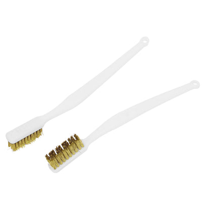 Harfington 180mm Length Plastic Curved Handle Brass Wire Cleaning Brushes 2pcs