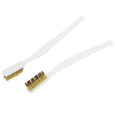Harfington 180mm Length Plastic Curved Handle Brass Wire Cleaning Brushes 6pcs