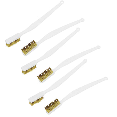 Harfington 180mm Length Plastic Curved Handle Brass Wire Cleaning Brushes 6pcs