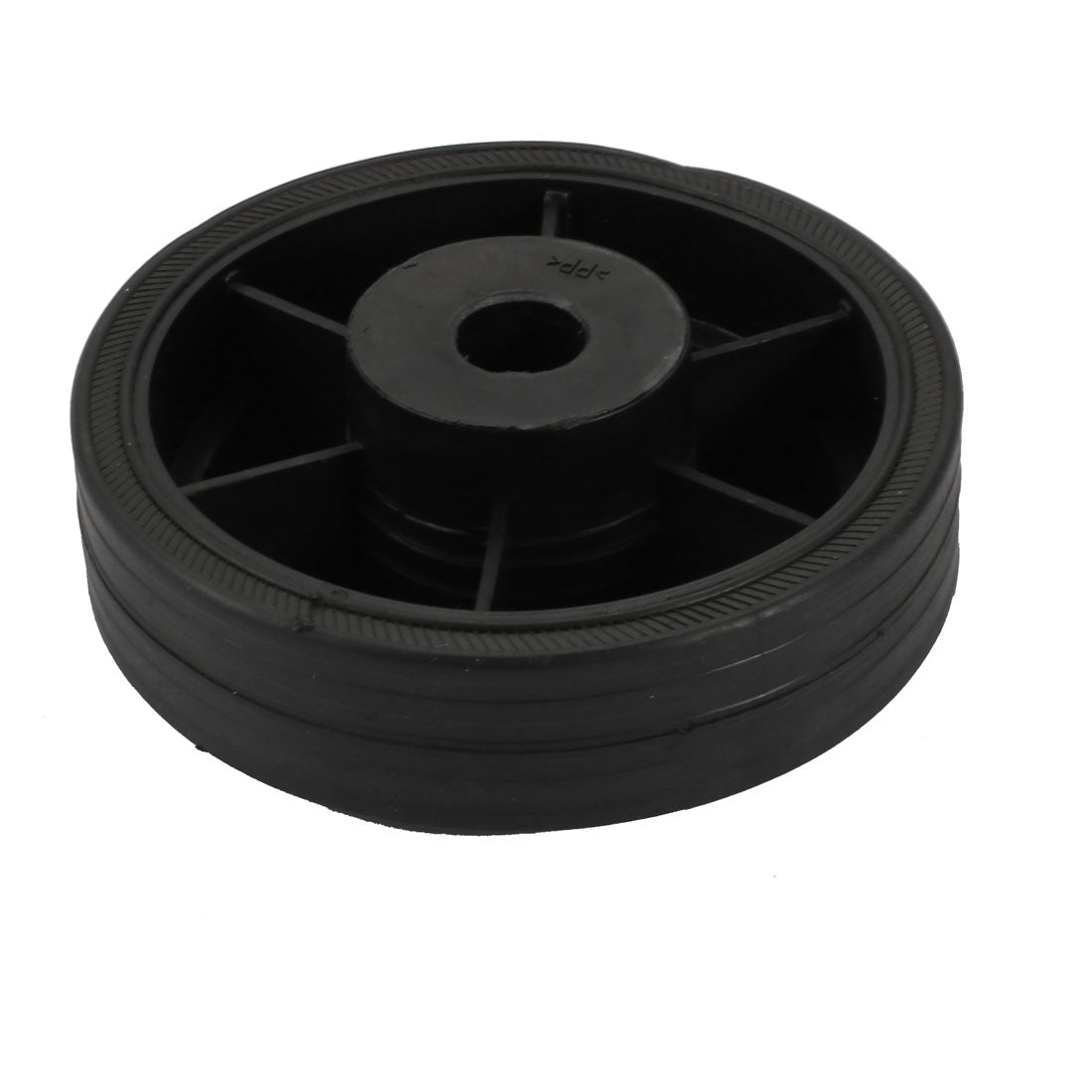 Harfington 16.8mm Dia Center Hole 11.5cm Outside Dia 30mm Width Trundle Black Plastic Anti-Slip Wheel for Air Compressor