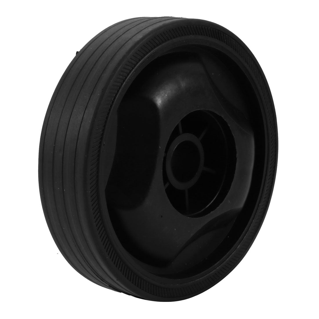 Harfington 16.8mm Dia Center Hole 11.5cm Outside Dia 30mm Width Trundle Black Plastic Anti-Slip Wheel for Air Compressor