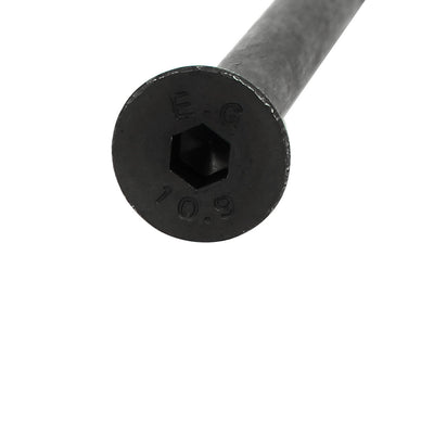 Harfington M8x100mm 23mm Long Thread Grade 10.9 Flat Head Hex Socket Cap Screw Black 5pcs